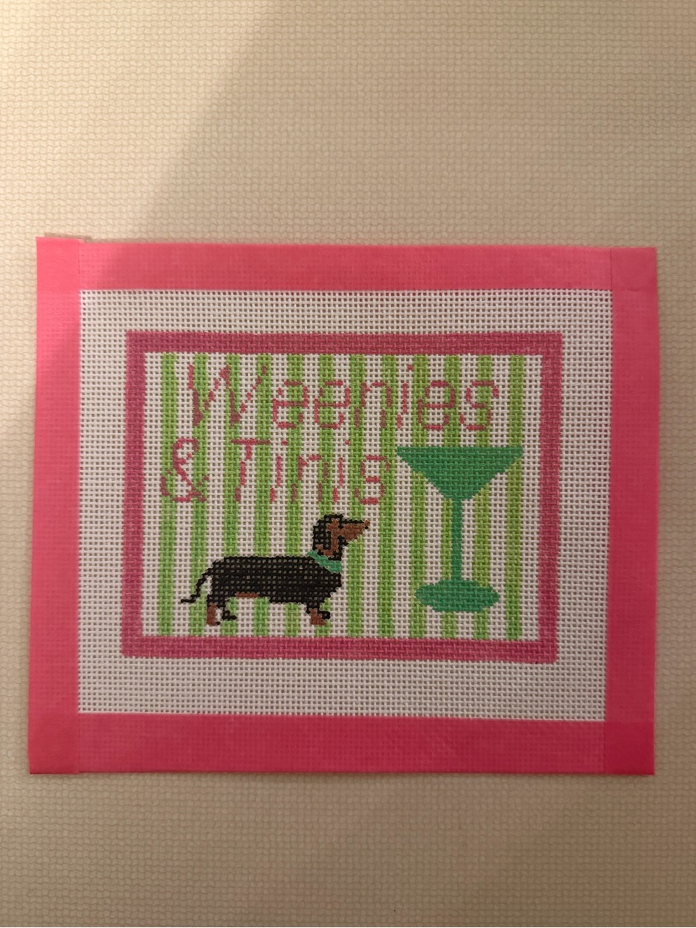 Needlepoint Canvas “Weenies & Tinis” Hand Painted (18 mesh)